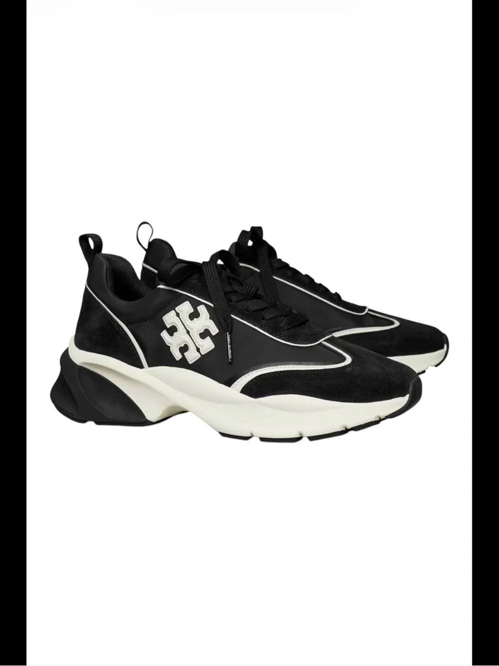 Tory Burch Black and White Platform Logo Sneakers